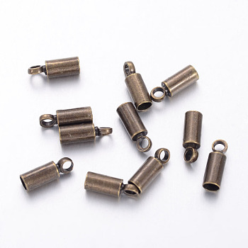 Brass Cord Ends, End Caps, Nickel Free, Antique Bronze, 8x2.8mm, Hole: 1.5mm, 2mm inner diameter