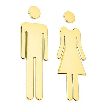 ABS Male & Female Bathroom Sign Stickers, Public Toilet Sign, for Wall Door Accessories Sign, Gold, Male: 195x61x4mm, Female: 190x70x3.7mm