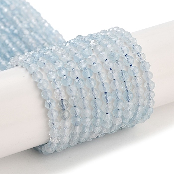 Natural Aquamarine Beads Strands, Faceted, Round, Grade A, 3~3.5mm, Hole: 0.7mm, about 121pcs/strand, 15.35 inch(39cm)