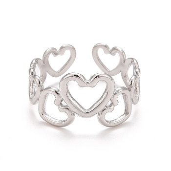 304 Stainless Steel Heart Wrap Open Cuff Ring for Women, Stainless Steel Color, US Size 6 3/4(17.1mm)
