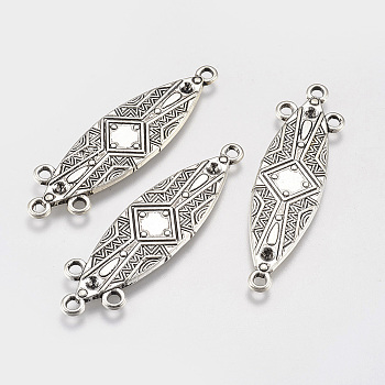 Tibetan Style Connector Rhinestone Settings, Lead Free and Cadmium Free, Oval, Antique Silver, 11.5mm wide, 44.5mm long, 1.5mm thick, hole: 2mm