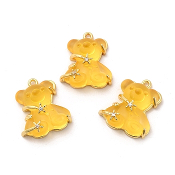 Transparent Resin Crystal Rhinestone Pendants, Bear Charms, with Rack Plating Real 14K Gold Plated Brass Findings, Long-Lasting Plated, Cadmium Free & Lead Free, Gold, 23.5x20.5x8mm, Hole: 1.5mm