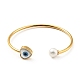Shell Pearl & Heart with Evil Eye Open Cuff Bangle(BJEW-G647-03G)-1