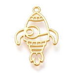 Alloy Open Back Bezel Pendants, For DIY UV Resin, Epoxy Resin, Pressed Flower Jewelry, Cadmium Free & Lead Free, Rocket, Golden, 38x24x1.8mm, Hole: 2.3mm(PALLOY-K246-19G-RS)