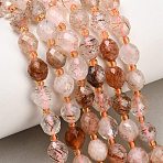 Natural Rutilated Quartz Beads Strands, Round, Faceted, with Seed Beads, 8~9x7~8mm, Hole: 1mm, about 18~20pcs/strand, 7.48''(19cm)~7.87''(20cm)(GG-CBA4A3B-A05)