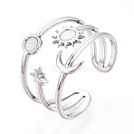 304 Stainless Steel Cuff Rings Components, Pad Ring Setting, Sun & Moon, Stainless Steel Color, Adjustable, Tray: 3mm and 3.5mm, 16mm(X-STAS-N113-03P)