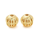 Brass Beads, Hollow Round with Rhombus, Golden, 10mm, Hole: 2.8mm(KK-K374-12G)