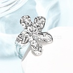 304 Stainless Steel Cuff Open Rings for Women, Flower, Stainless Steel Color, US Size 6 1/4(16.7mm)(RJEW-C162-01A-P)