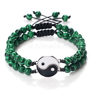 Adjustable Round Synthetic Malachite Beaded Stretch Bracelet Sets, Black and white Yin-yang Tai Chi Link Stackable Bracelets(GW3439-2)