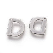 304 Stainless Steel Charms, Letter, Letter.D, 11x9x0.7mm, Hole: 1mm(STAS-F175-02P-D)