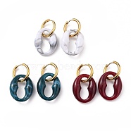 304 Stainless Steel Huggie Hoop Earrings, with Imitation Gemstone Style Acrylic Linking Rings, Oval, Golden, Mixed Color, 46.5mm, Pin: 1mm(EJEW-JE04345)