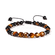 Natural Black Onyx Braided Bead Bracelets, with Natural Tiger Eye Beads, 8~9mm(PW-WGD5537-01)