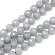 Natural White Jade Bead Strands, Dyed, Faceted, Round, Light Grey, 8~9mm, Hole: 1mm, about 46pcs/strand, 14.76~14.96 inch(37.5~38cm)(X-G-R346-8mm-10)