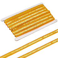 10M Ployester Elastic Sequin Trimmings, 1-Row Paillette Trims, Costume Embellishments, Flat Round, Gold, 13x0.8mm(OCOR-WH0090-029B)