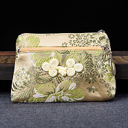 Rectangle Chinese Style Silk Zipper Pouches, Change Purses, with Chinese Buckle, for Bracelet, Necklace, Bisque, 13x9cm(PW-WG4E159-09)