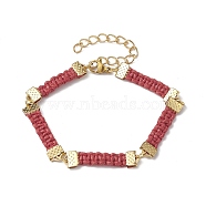 Braided Waxed Polyester Rectangle Link Chain Bracelets, with Real 18K Gold Plated 304 Stainless Steel Clasps, Brown, 6-3/4 inch(17.3cm)(BJEW-JB10000-04)
