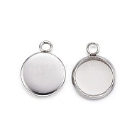 304 Stainless Steel Pendant Cabochon Settings, Plain Edge Bezel Cups, Flat Round, Stainless Steel Color, Tray: 8mm, 13x10x2mm, Hole: 2mm(STAS-G127-13-8mm-P)