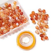 100Pcs 8mm Natural Carnelian Round Beads, with 10m Elastic Crystal Thread, for DIY Stretch Bracelets Making Kits, 8mm, Hole: 0.8mm(DIY-LS0002-39)