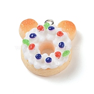 Resin Imitation Food Pendants, Cartoon Bear Donut Charms with Platinum Plated Iron Loops, 25x23.5x11mm, Hole: 2mm(FIND-U001-02F)