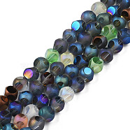 Electroplate Glass Beads Strands, Frosted Style, AB Color Plated, Faceted, Round, Colorful, 5.5~6x5~6mm, Hole: 0.9mm, about 69~70Pcs/strand, 15.75~16.04 inch(40~41cm)(X-EGLA-Q026-015)