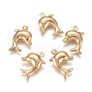 304 Stainless Steel Pendants, Dolphin, Golden, 16x10.5x3.5mm, Hole: 1mm(STAS-I138-13G)