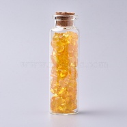 Glass Wishing Bottle, For Pendant Decoration, with Citrine Chip Beads Inside and Cork Stopper, 22x71mm(DJEW-L013-A07)