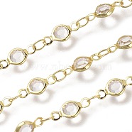 Handmade Glass Link Chains, Soldered, with Brass Findings, with Spool, Long-Lasting Plated, Flat Round, Clear, Golden, 10x4.5x2mm, Hole: 1.5mm, about 32.8 Feet(10m)/roll(CHC-F009-02-G)