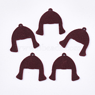 Flocky Iron Pendants, Hat, Brown, 26x26x1mm, Hole: 1.4mm(X-IFIN-S704-26A)