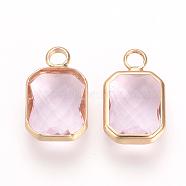 Glass Pendants, with Brass Findings, Faceted, Octagon, Plum, 14x8.5x3.5mm, Hole: 2mm(GLAA-S111-A05)