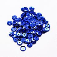 Plastic Paillette Beads, Semi-cupped Sequins Beads, Center Hole, Blue, 12x0.5mm, Hole: 1mm(PVC-A001-12mm-06)