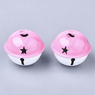 Iron Bell Pendants, Two Tone Color, Pearl Pink, 33.5x40mm, Hole: 8x3mm(X-IFIN-S702-11S)