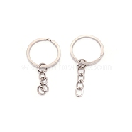 Iron Split Key Rings, with Curb Chains, Keychain Clasp Findings, Platinum, 50x25x2mm(IFIN-TAC0001-03P-02)