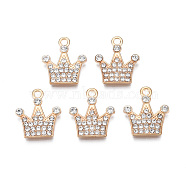 Alloy Rhinestone Pendants, Cadmium Free & Lead Free, Light Gold, Crown, Light Gold, 17x15x3mm, Hole: 2mm(PALLOY-Q435-001-RS)