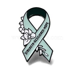 Aquamarine Enamel Brooches, Black Alloy Lapel Pin Backs for Backpack Clothes, Strength Resilience Hope Ribbon, 29.5x17mm(AL-CBA97E5-02EB-02)