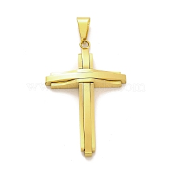 PVD Vacuum Plating 304 Stainless Steel Pendants, Cross Charm, Religion, Golden, 46.5x29x5mm, Hole: 8.8x4mm(STAS-Z080-07G)