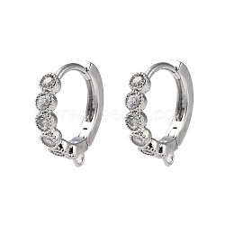 Brass Micro Pave Cubic Zirconia Hoop Earrings Findings, Ring, Real Platinum Plated, 14x13x2.5mm, Hole: 1mm, Pin: 1mm, 18 Gauge(1mm)(KK-P257-04P)