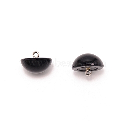1-Hole Plastic Buttons, Imitation Pearl, with Brass Wire, Half Round, Black, 17.5x13mm, Hole: 2mm(BUTT-WH0022-06J)