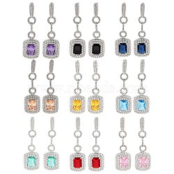 Brass Micro Pave Cubic Zirconia Dangle Stud Earrings, Rectangle, Platinum, Mixed Color, 46x14mm(EJEW-H014-15P)