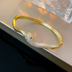 Brass Micro Pave Cubic Zirconia Hinged Bangles for Women, Snake, Golden, Inner Diameter: 2x2-3/8 inch(5.1x6cm)(BJEW-H203-01B-G)