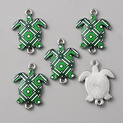 Zinc Alloy Enamel Connector Charms, Platinum, Sea Turtle Links with Flower Pattern, Green, 24x18x2mm, Hole: 1.7mm(FIND-WH0136-19B)