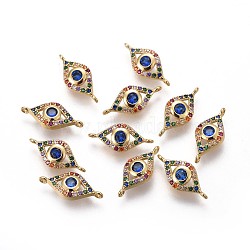 Brass Links, with Micro Pave Cubic Zirconia, Long-Lasting Plated, Evil Eye, Colorful, Real 18K Gold Plated, 7x16.5x3mm, Hole: 1mm(X-KK-F783-18G)