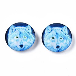 Glass Paper Snap Buttons, with Plastic & Iron Snap Caps, Garment Buttons, Flat Round with Animal, Wolf Pattern, 35x13~14mm(BUTT-N019-007-B01)