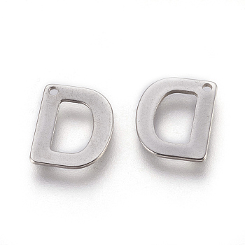304 Stainless Steel Charms, Letter, Letter.D, 11x9x0.7mm, Hole: 1mm