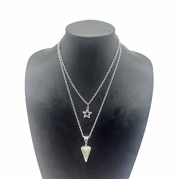 Star Pendant Necklaces, Natural Turquoise Hexagonal Cone Necklace, Double Layer Necklaces