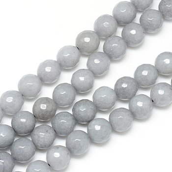 Natural White Jade Bead Strands, Dyed, Faceted, Round, Light Grey, 8~9mm, Hole: 1mm, about 46pcs/strand, 14.76~14.96 inch(37.5~38cm)