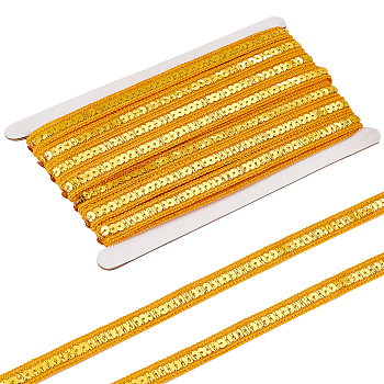 10M Ployester Elastic Sequin Trimmings, 1-Row Paillette Trims, Costume Embellishments, Flat Round, Gold, 13x0.8mm