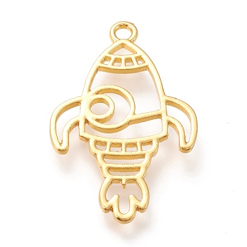 Alloy Open Back Bezel Pendants, For DIY UV Resin, Epoxy Resin, Pressed Flower Jewelry, Cadmium Free & Lead Free, Rocket, Golden, 38x24x1.8mm, Hole: 2.3mm