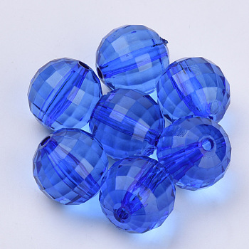 Transparent Acrylic Beads, Faceted, Round, Blue, 8x8mm, Hole: 1.5mm, about 1770pcs/500g