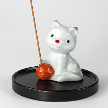 Porcelain Incense Burners, Cat Incense Holders, Home Office Teahouse Zen Buddhist Supplies, White, 100x75mm