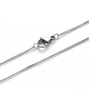 304 Stainless Steel Curb Chain Necklace, with Lobster Claw Clasp, Stainless Steel Color, Link: 2x1.8x0.5mm, 19.68 inch(50cm)
